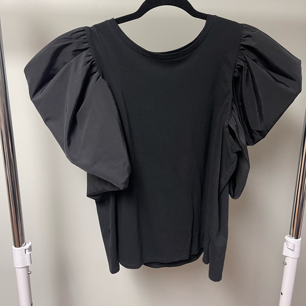 Express Black Ruffled Puff Sleeve Blouse